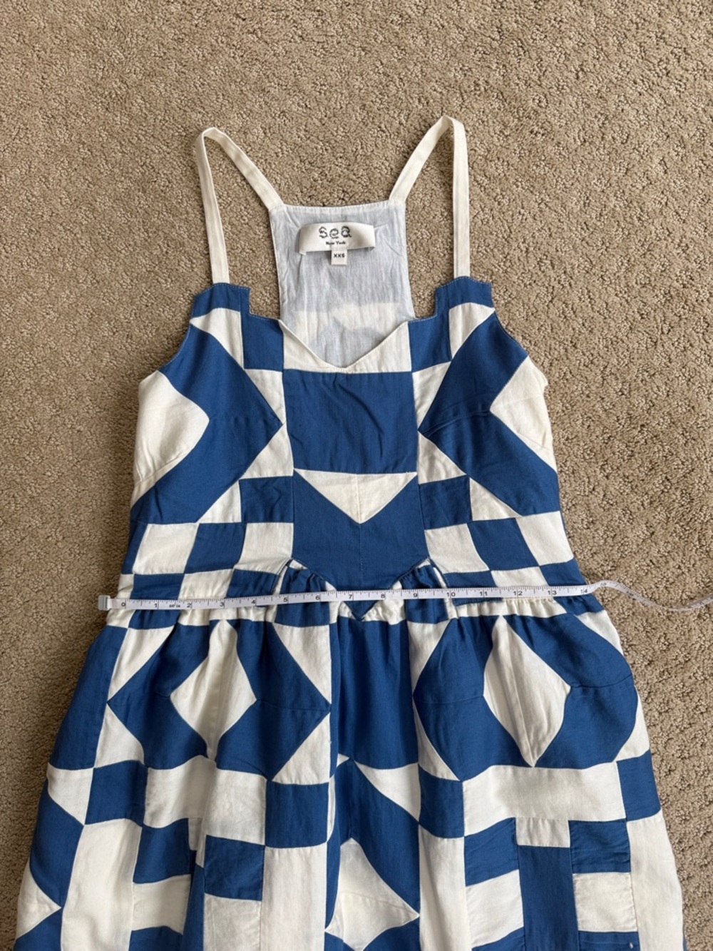 Sea NY Blue & White Geometric Print Midi Dress, Size XXS - Picture 2 of 8
